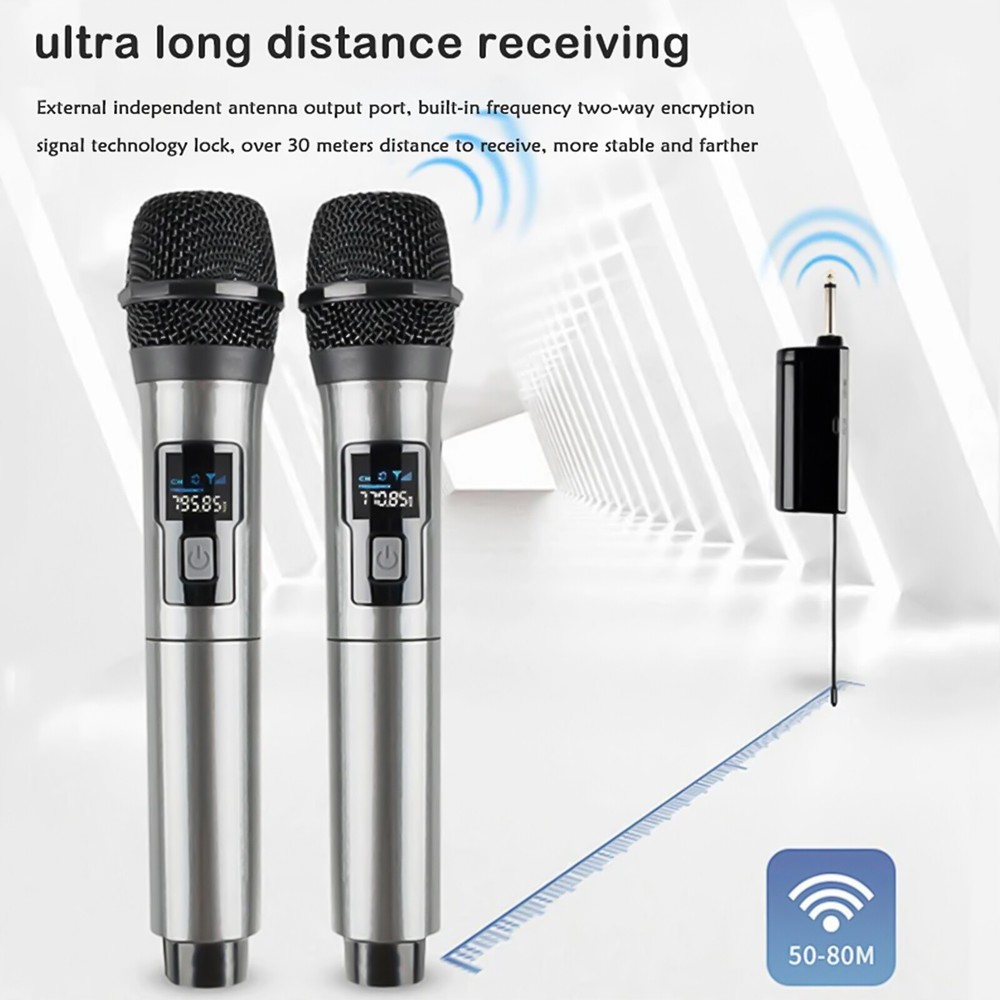 Wireless Microphone Metal Rechargeable Cordless Dynamic Mic System with Receiver