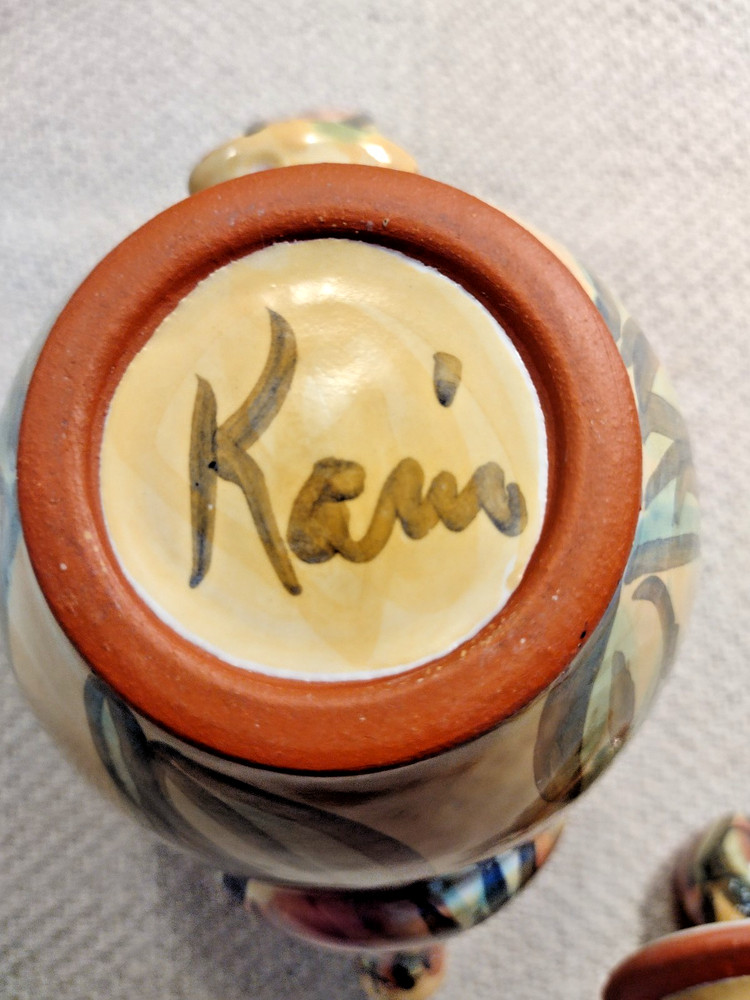 STUDIO POTTERY TEAPOT Signed 7 1/2" tall Multi Colored