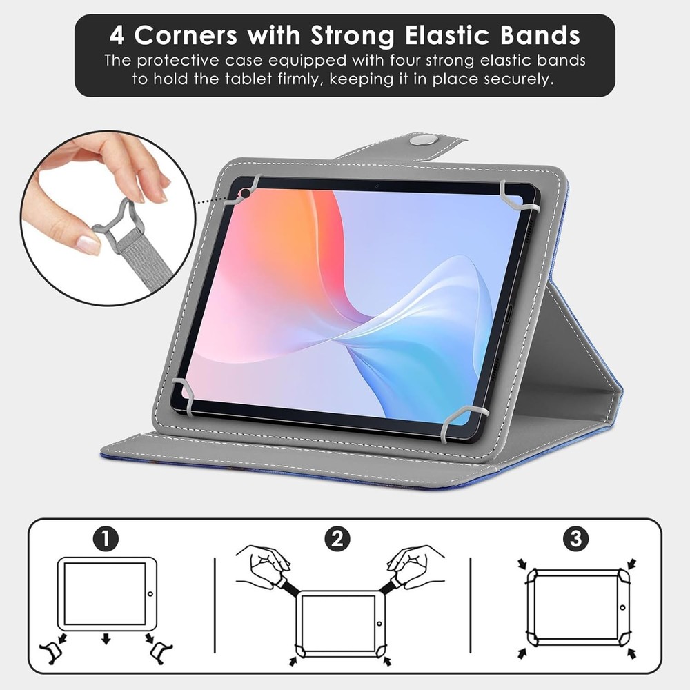 Case for 8 Inch Tablet, Portable Protective Folio with Stand and Fixed Rings