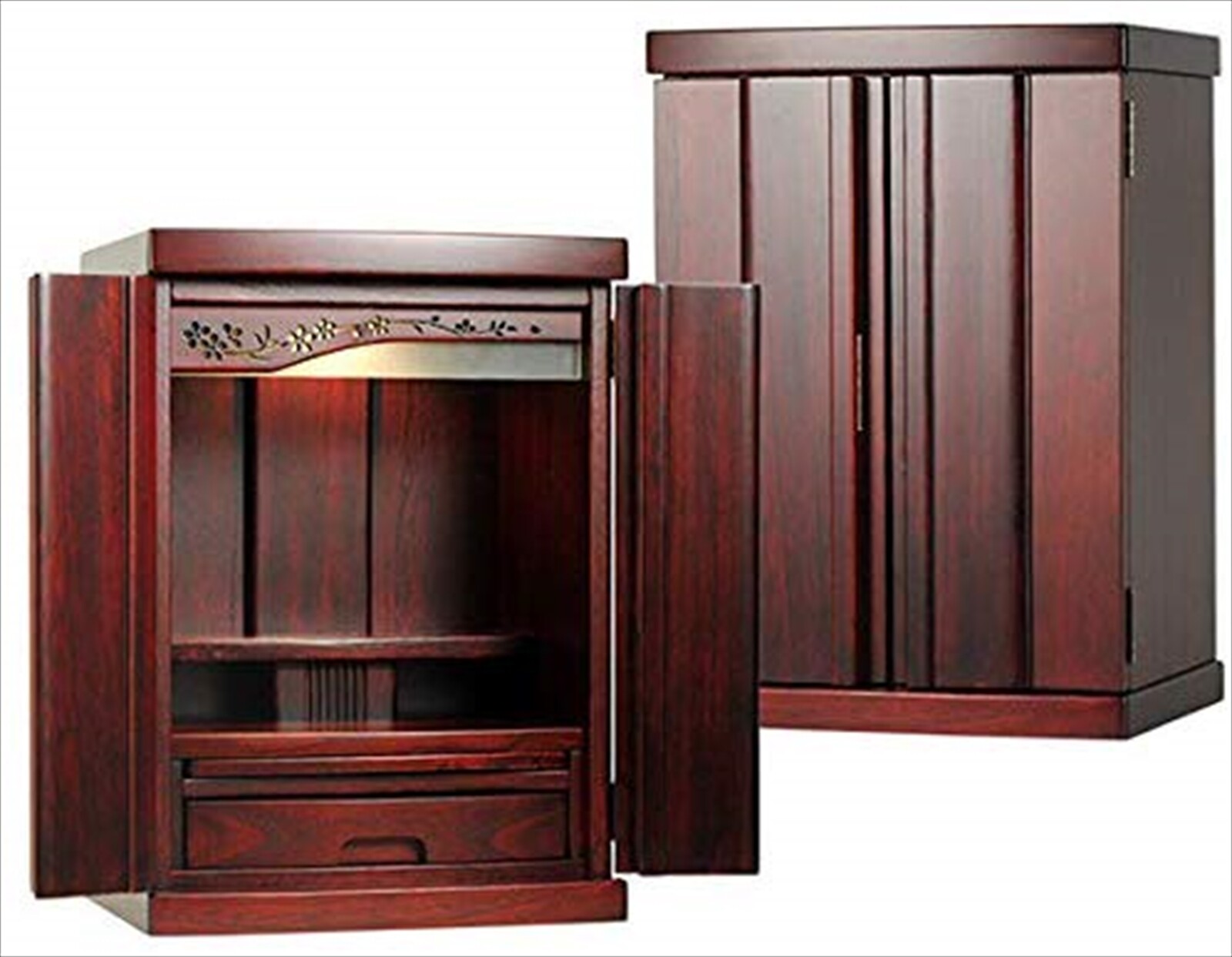 Mini BUTSUDAN Shrine Buddhist Alter Natural Wood W/LED Light NEW