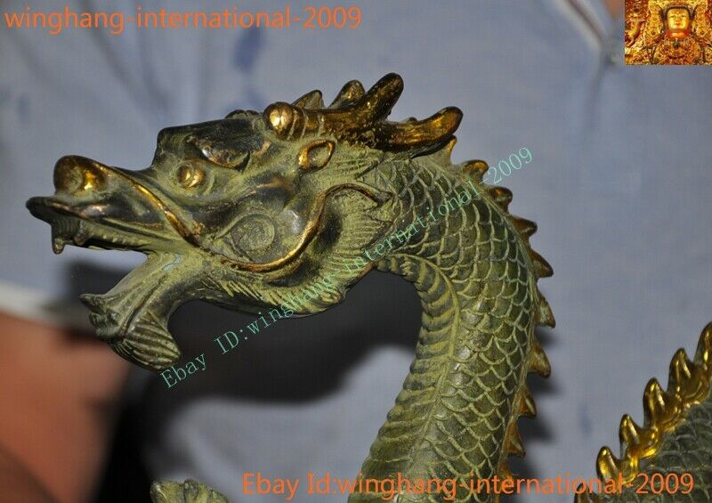 Old Chinese China Feng Shui Bronze Gilt lucky wealth zodiac animal Dragon statue