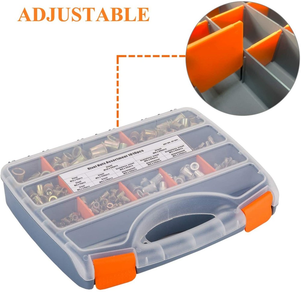 1510pc Riveter Gun Auto Rivet Tool Stainless Steel Nuts Insert Tools Mandrel Kit