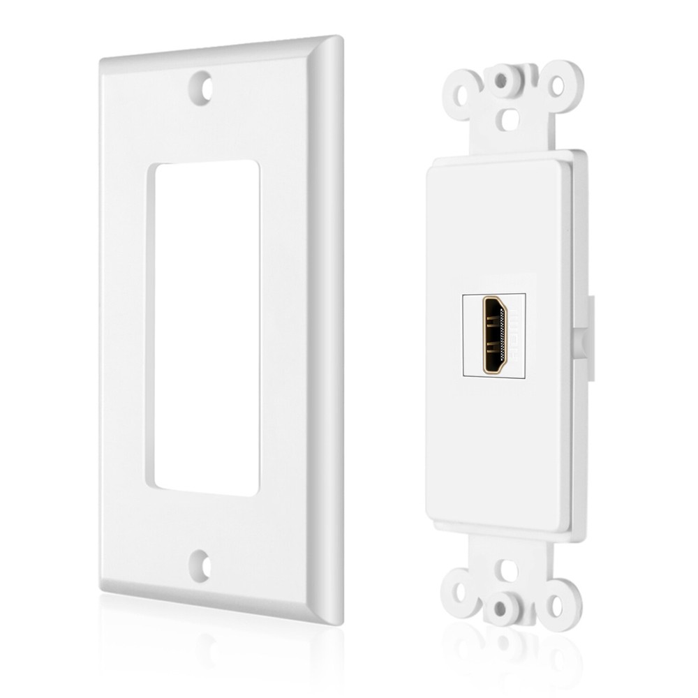 HDMI Wall Plate (1 Port, White) HDMI Socket Plug Insert Jack Outlet Panel Mount