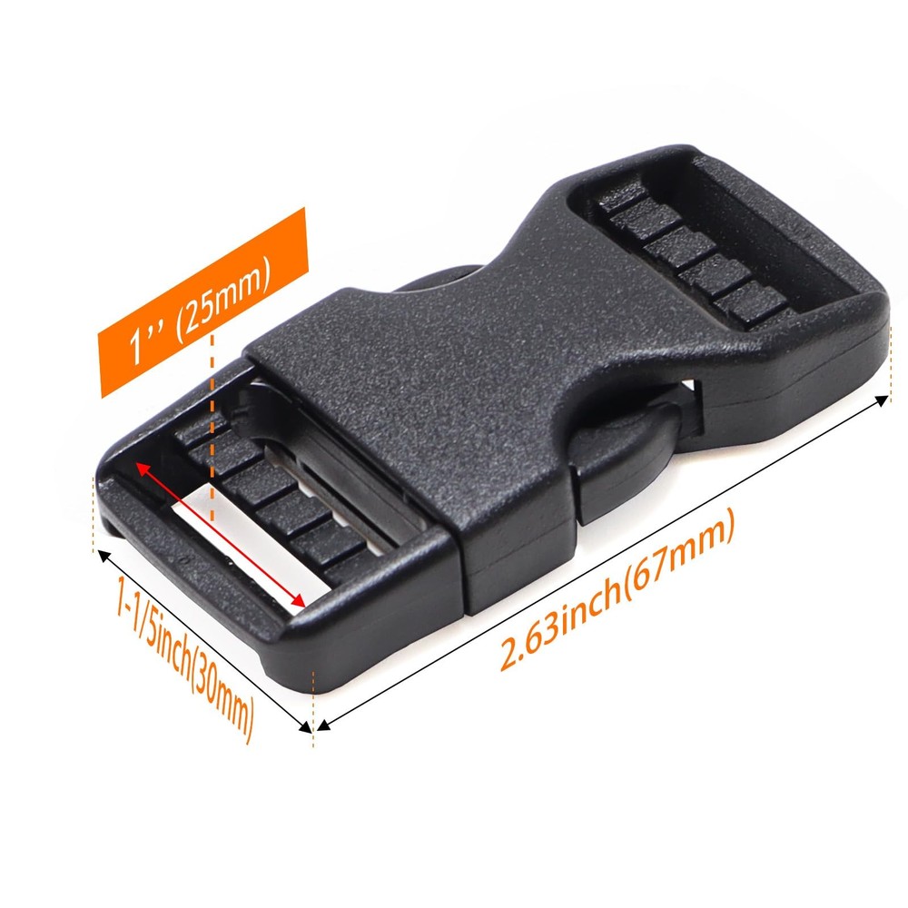 Buckle 1" Wide Inside, Quick for 1 inch Strap, Black 1 Inch 2 Pack