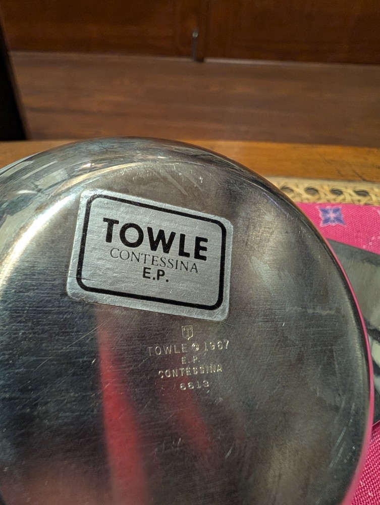 VTG Towle Silver Plated Contessina Trinket Dish Embossed Floral Handle EP 5.5”W