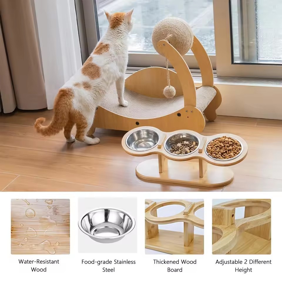 Elevated Cat Bowls Raised Food Bowls 15° Tilted Pet Bowls for Cats and Small Dog