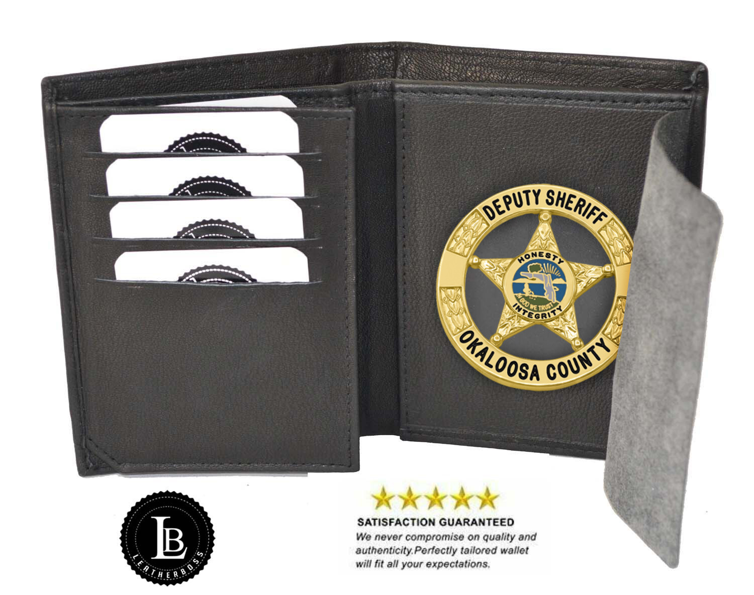 Leather Universal Law Enforcement Bifold Badge Holder Wallet Case - Round