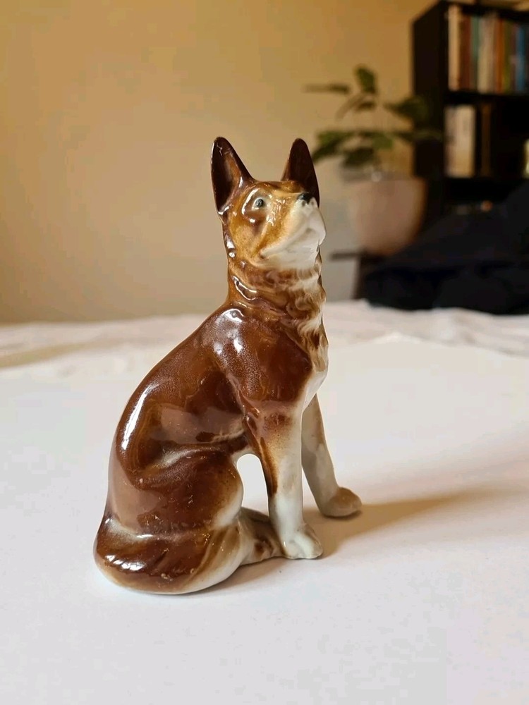 Vintage German Shepherd Ceramic Statue
