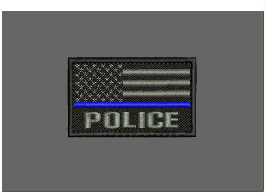POLICE EMBROIDERY PATCH 2X3.5 HOOK ON BACK  BLK/GRAY