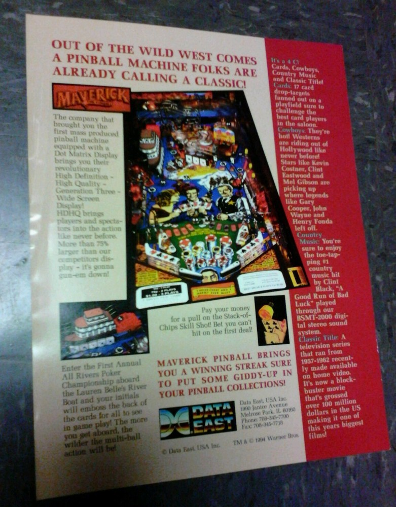 Data East MAVERICK flyer- good original