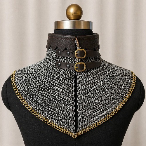 9mm Brass Trimmed Chainmail Gorget – Riveted Medieval Collar