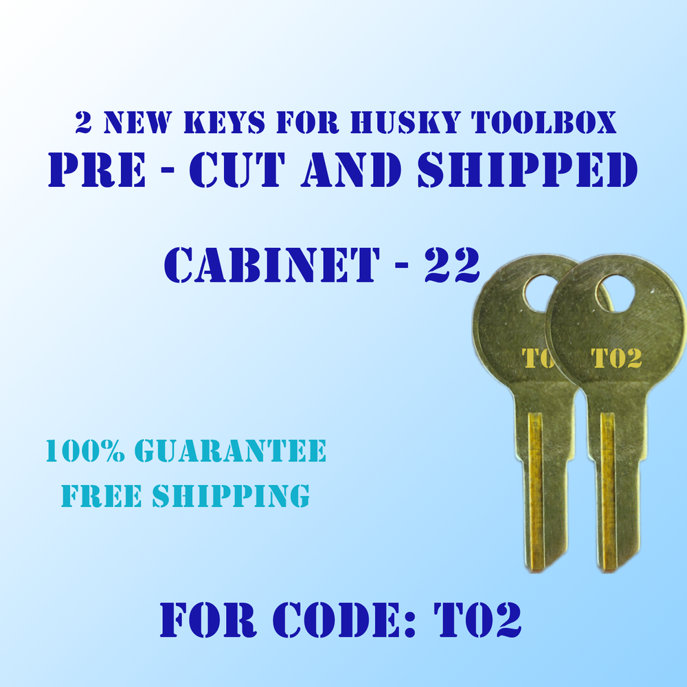 T02 Keys. Replacement pre cut keys for Husky tool box locks, cut to your code