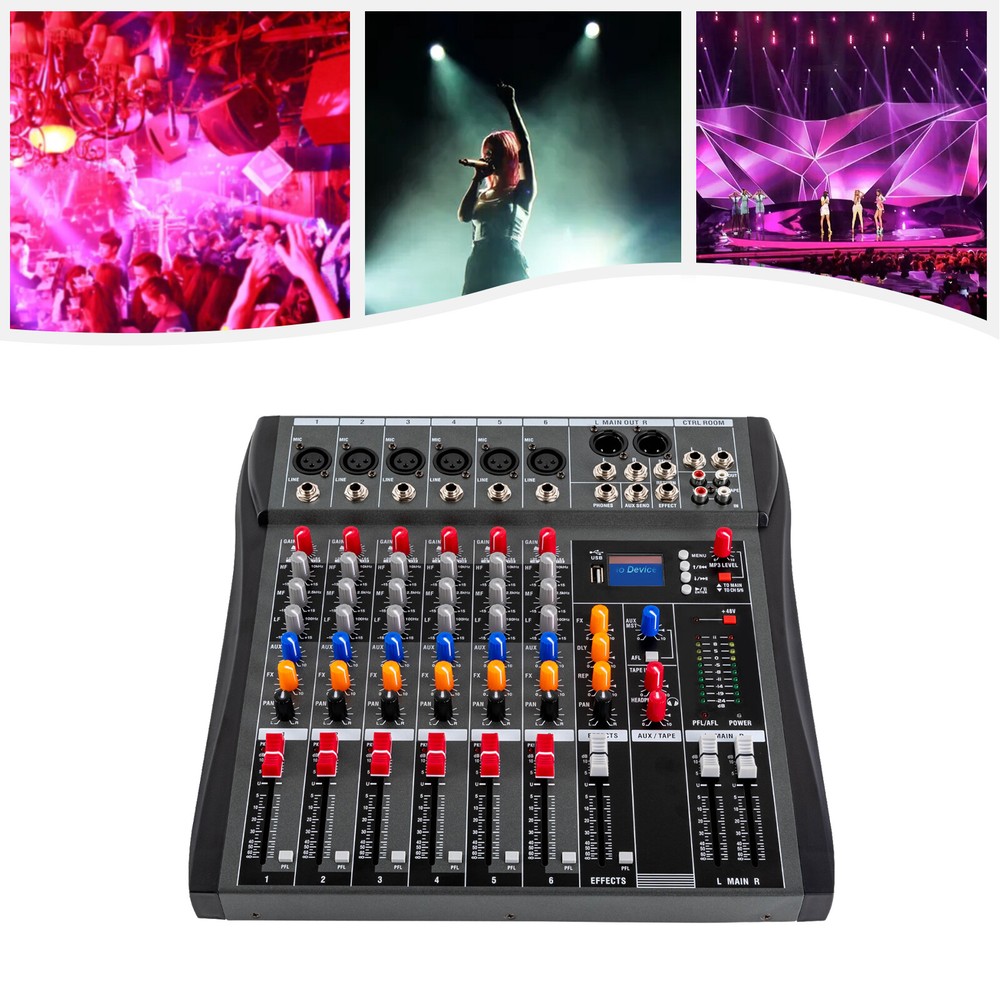 Professional Digital 6Channel Bluetooth Live Studio Audio Mixer Power MixingB
