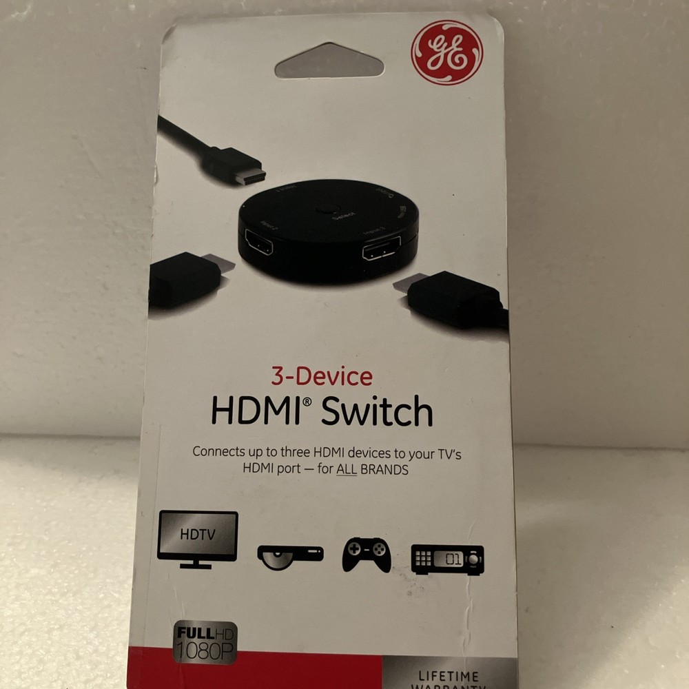 GE 33624 3-Device HDMI Switch 3x1 Manual Selector 1080p Black
