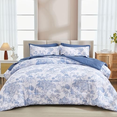 Comforter Set 7 Pieces Size Flower Comforters with Sheets Elegant Full Blue
