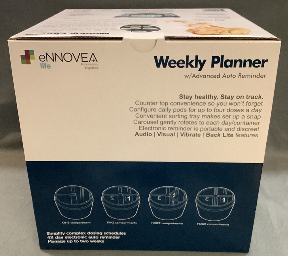 Ennovea 14 Day Pill Planner Carousel Automatic Alarm Reminder Medication System