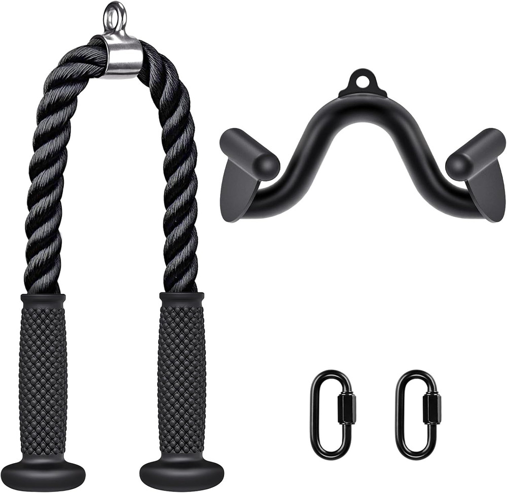 Cable Machine Attachments 28” Tricep Rope 12" LAT Pull Down Bars Cable Machin...