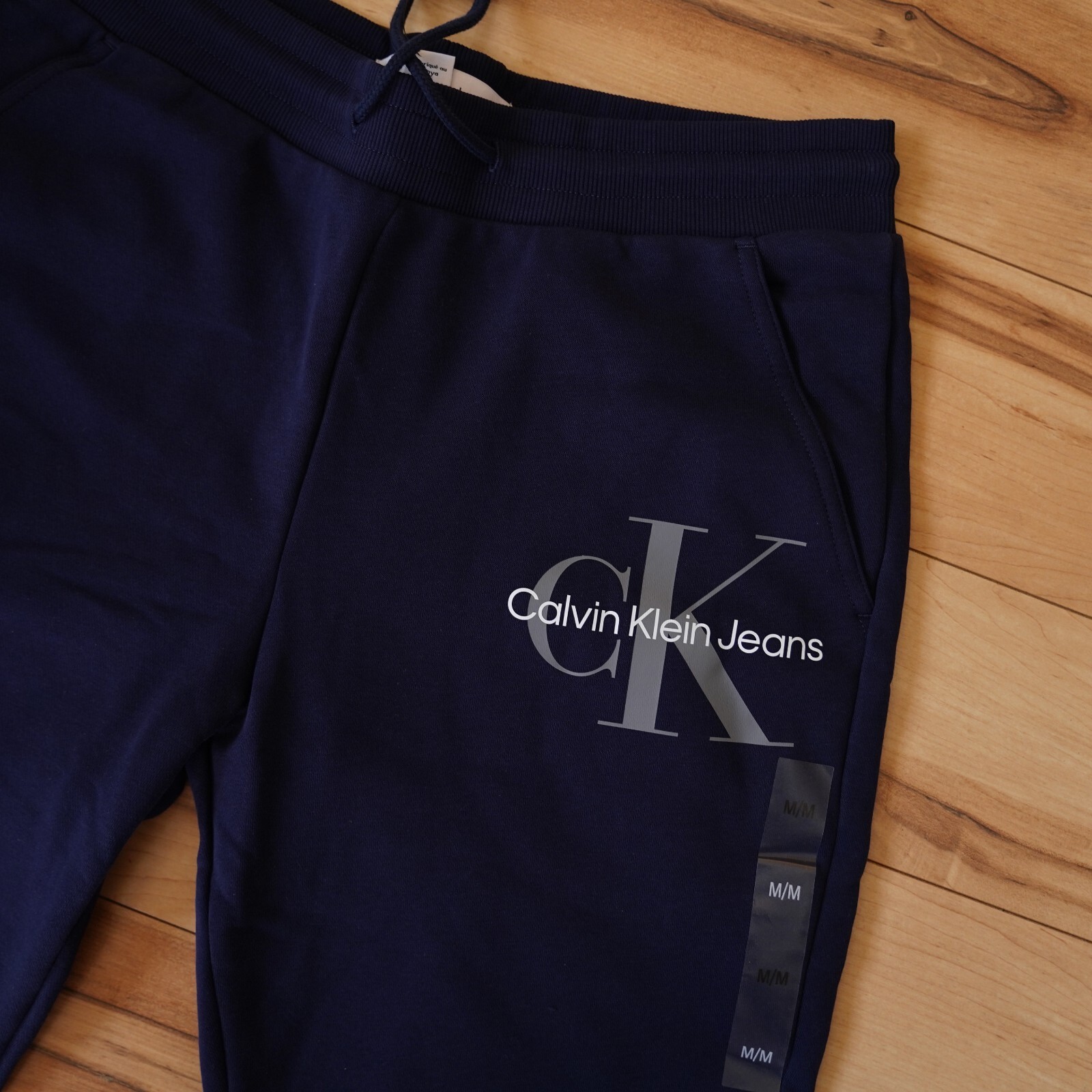Calvin Klein Jeans Mens Blue/ Grey Monogram Logo Fleece Jogger Sweatpants