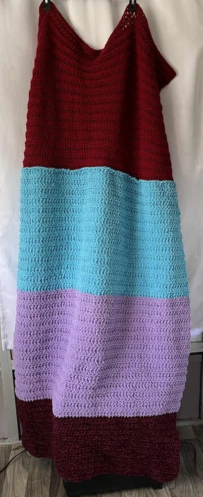 Multicolored Handmade Crocheted Knitted Throw Blanket 60” X 50”