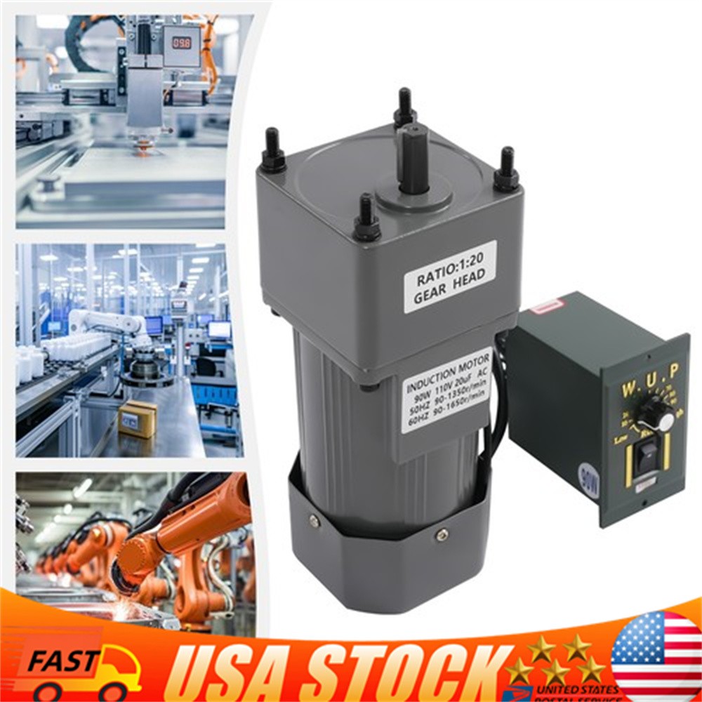 90W Gear Motor w/ Speed Controller Reduction Ratio: 1:20 Electric Single-phase