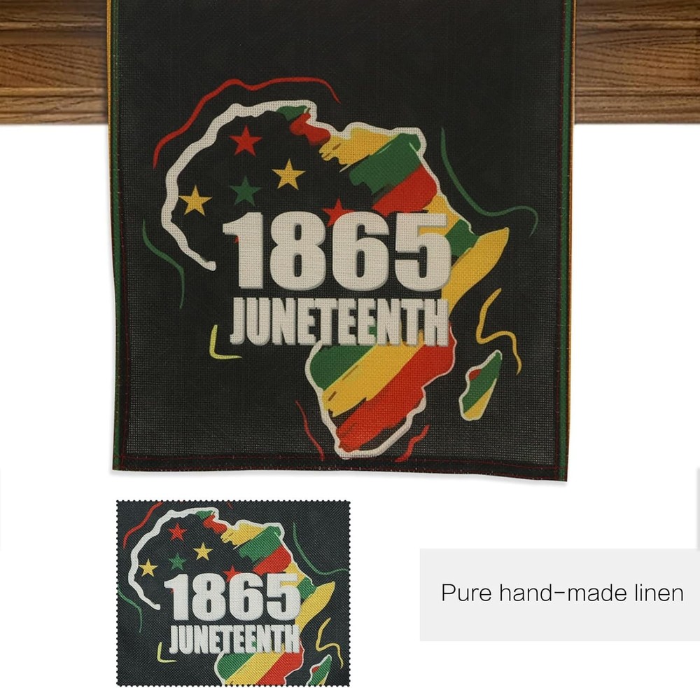 1865 Juneteenth Day Linen Table Runner Kitchen Dining Table Decor, African Ameri