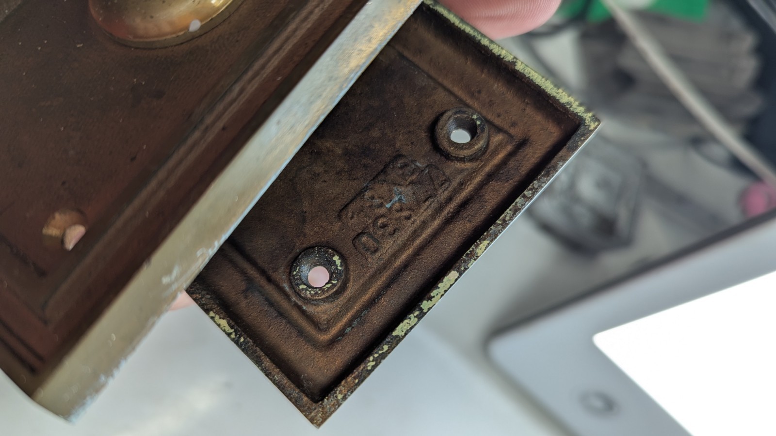 Heavy Brass 1920s Art Deco Corbin Set Door Knobs, Plates, Mortise MORE AVAILABLE