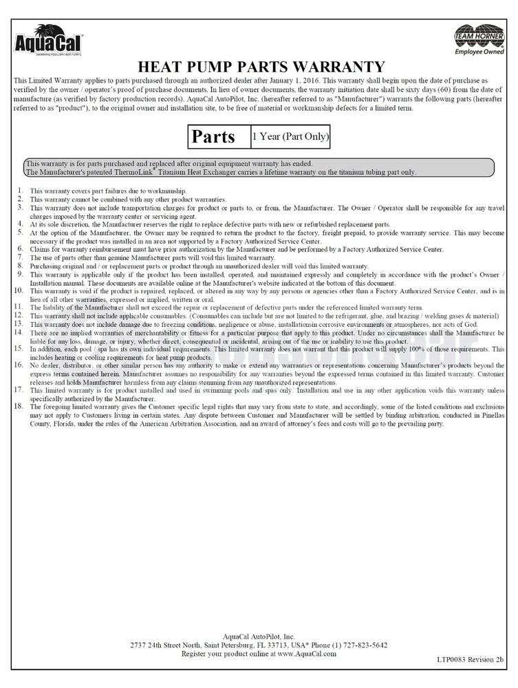 AquaCal ECS0387 HP9 5-Button Control Panel