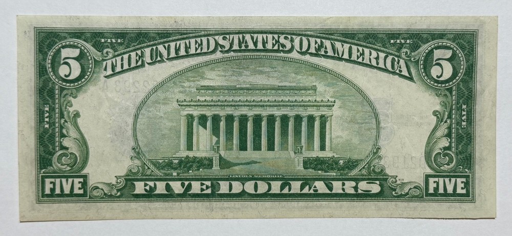 1934 $5 Bill Silver Certificate Note 293A-DK