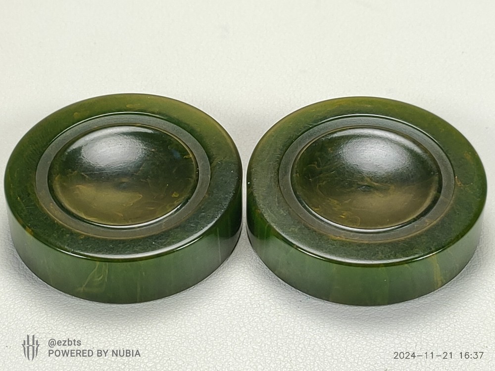 Bakelite Backgammon Chip Disc Green Yellow swirl 1.72" Replacement Catalin 1 pc