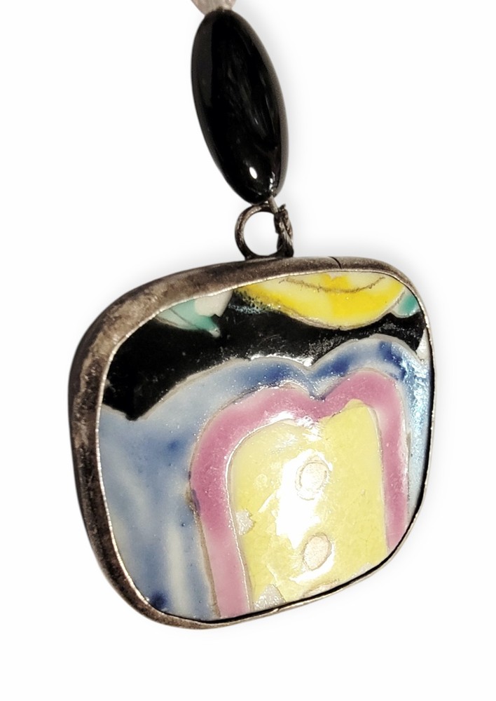 Abstract Ceramic Glazed Keychain Beaded Vibrant Boho Artisan Crafted Keyring