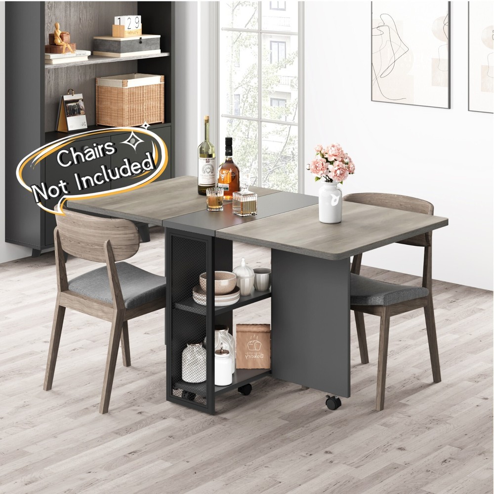 Folding Dining Table with Drop Leaf Storage Racks for Small Kitchen Space Saving
