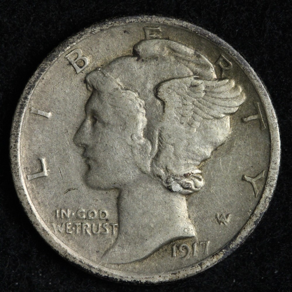 1917-D Mercury Silver Dime AU++ E288 GRNB