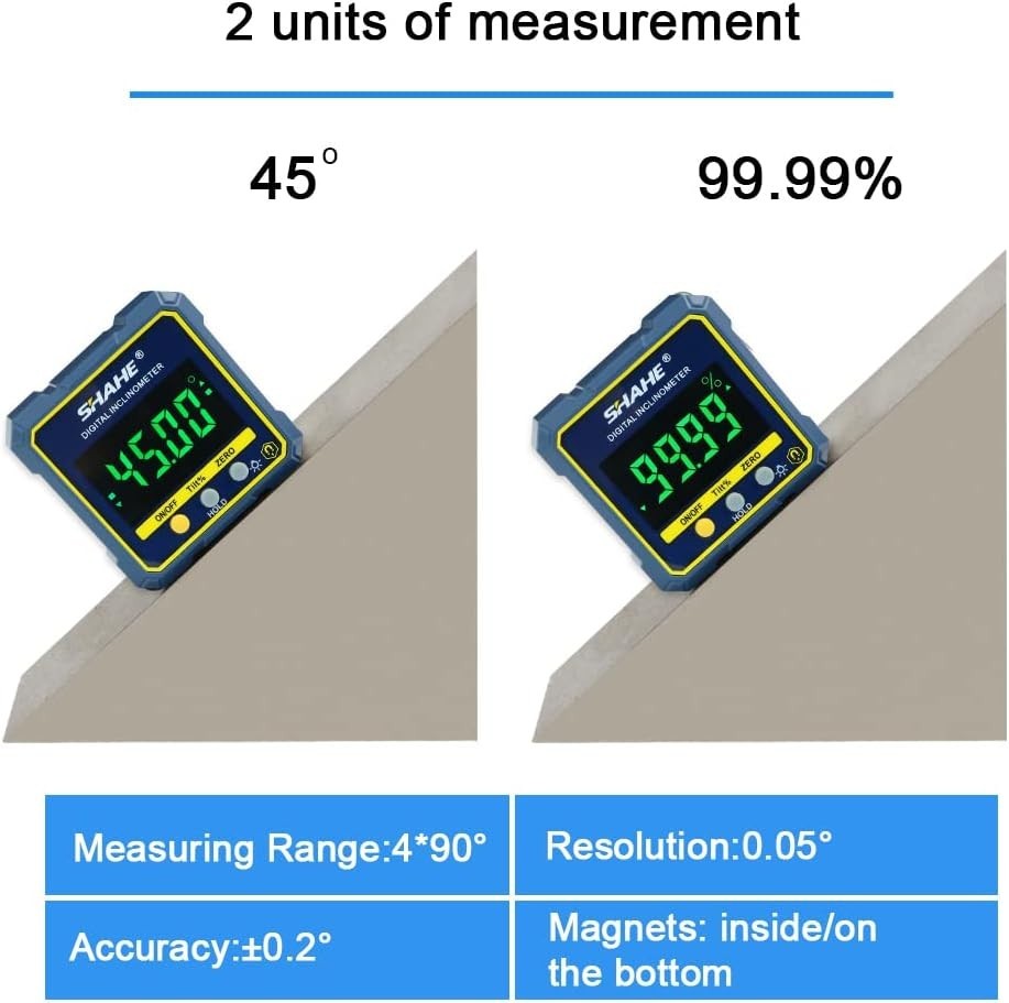 SHAHE Digital Angle Gauge Magnetic Protractor Inclinometer Level Angle Finder