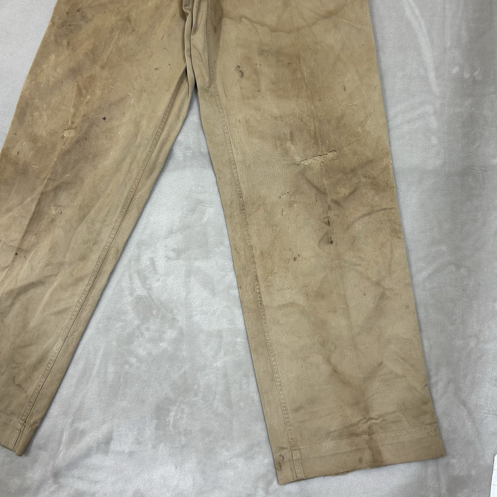 Vintage 1940s WW2 US Army Khaki Chino Cotton Uniform Pant 28x31 Button fly