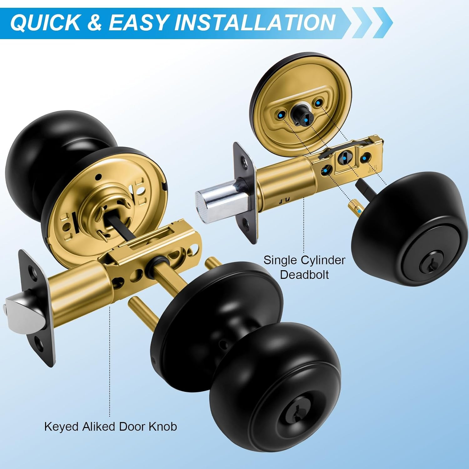 4 Pack Matte Black Door Lock Set Deadbolt And Knob Keyed Alike With Keys