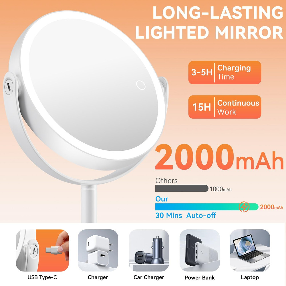 Illuminated Double-Sided 30X/1X Magnifying Touch Screen Makeup Mirror