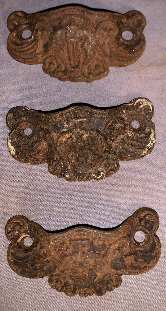 Great Set 6 Antique Cast Iron Bin Cabinet Pulls