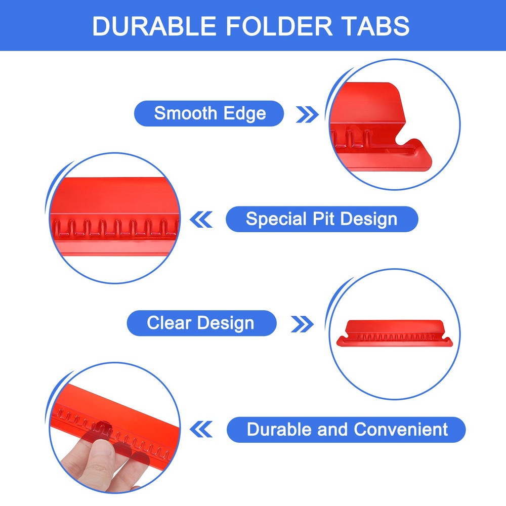 Hanging File Folder Tabs, 4 Inch File Folder Tabs and Inserts, Red, 50 Pcs