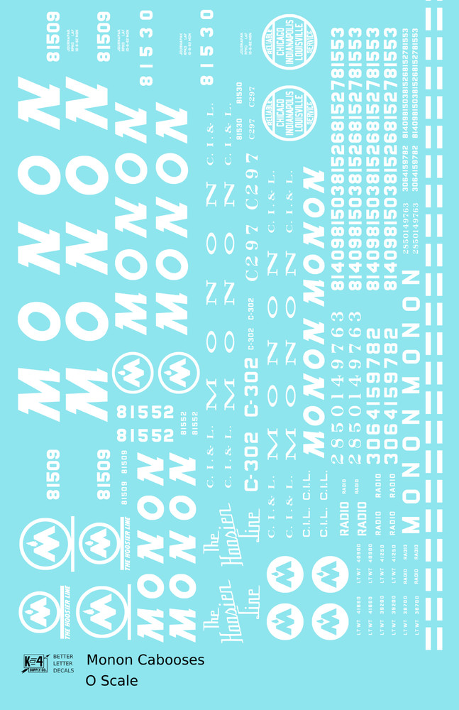 K4 O Scale Decals Monon Caboose White