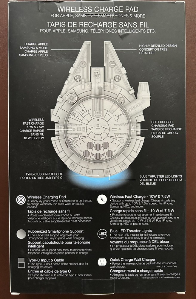 Star Wars Millenium Falcon Wireless Charging Pad - New!