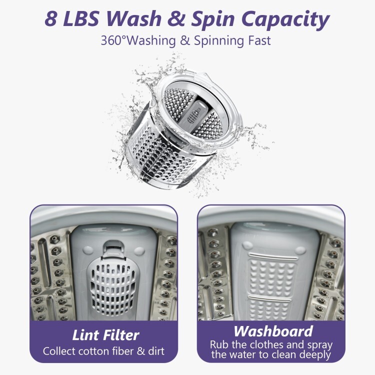 8lbs Washing Machine Fully-Automatic Portable Compact Laundry With Drain Pump
