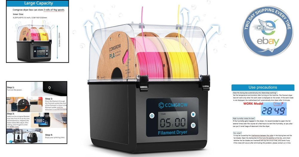 Transparent 3D Filament Storage Box - Compatible with PLA/ABS - 2 Roll Capacity