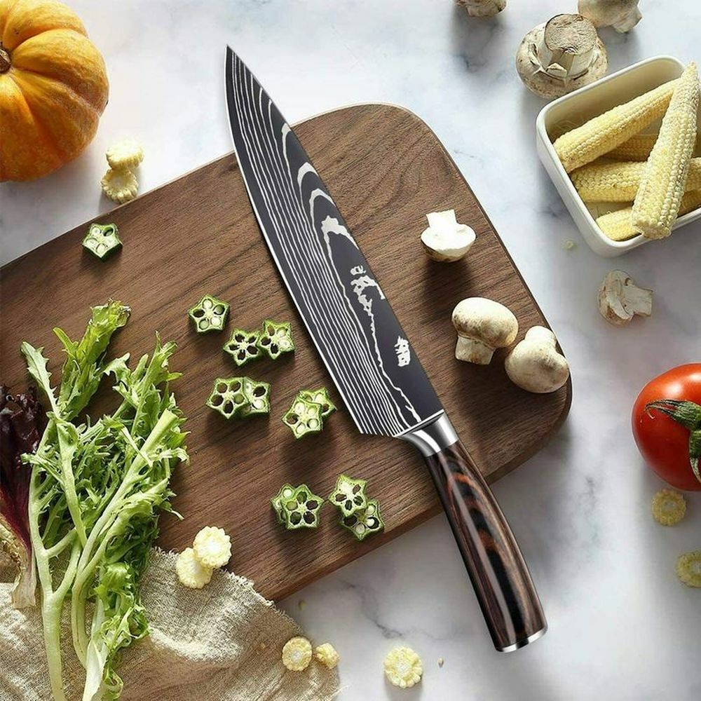 Kitchen Knife Damascus Pattern Cleaver Santoku Stainless Steel Sharp Chef Knives