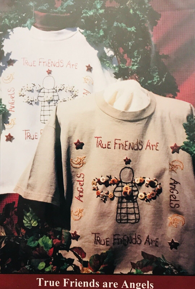 Olde World Reflections TRUE FRIENDS ARE ANGELS Primitive Embroidery Pattern VTG
