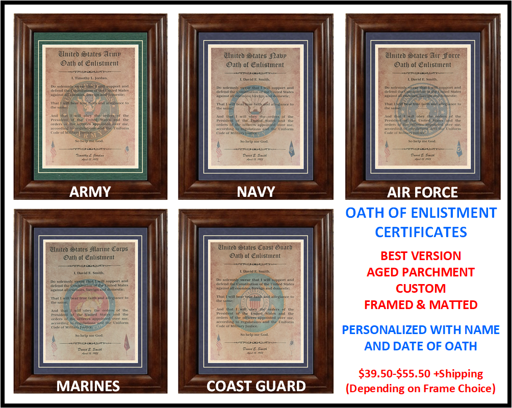 MC-NICE: ARMY Oath of Enlistment Certificate Name & Date PERSONALIZED