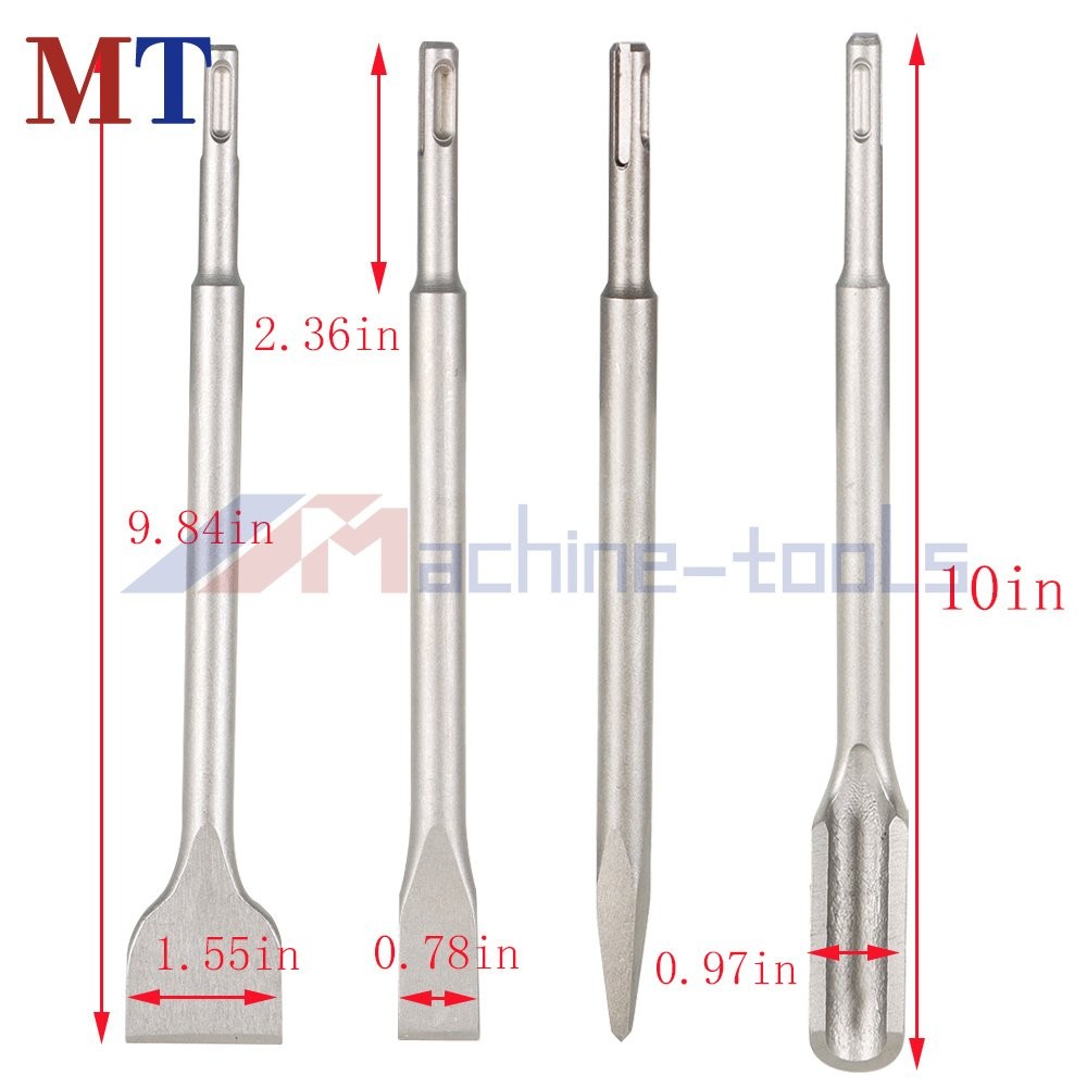 4 Pack Flat Chisel Grooving Chisel & Point Chisel Durable SDS Plus Chisel Bits