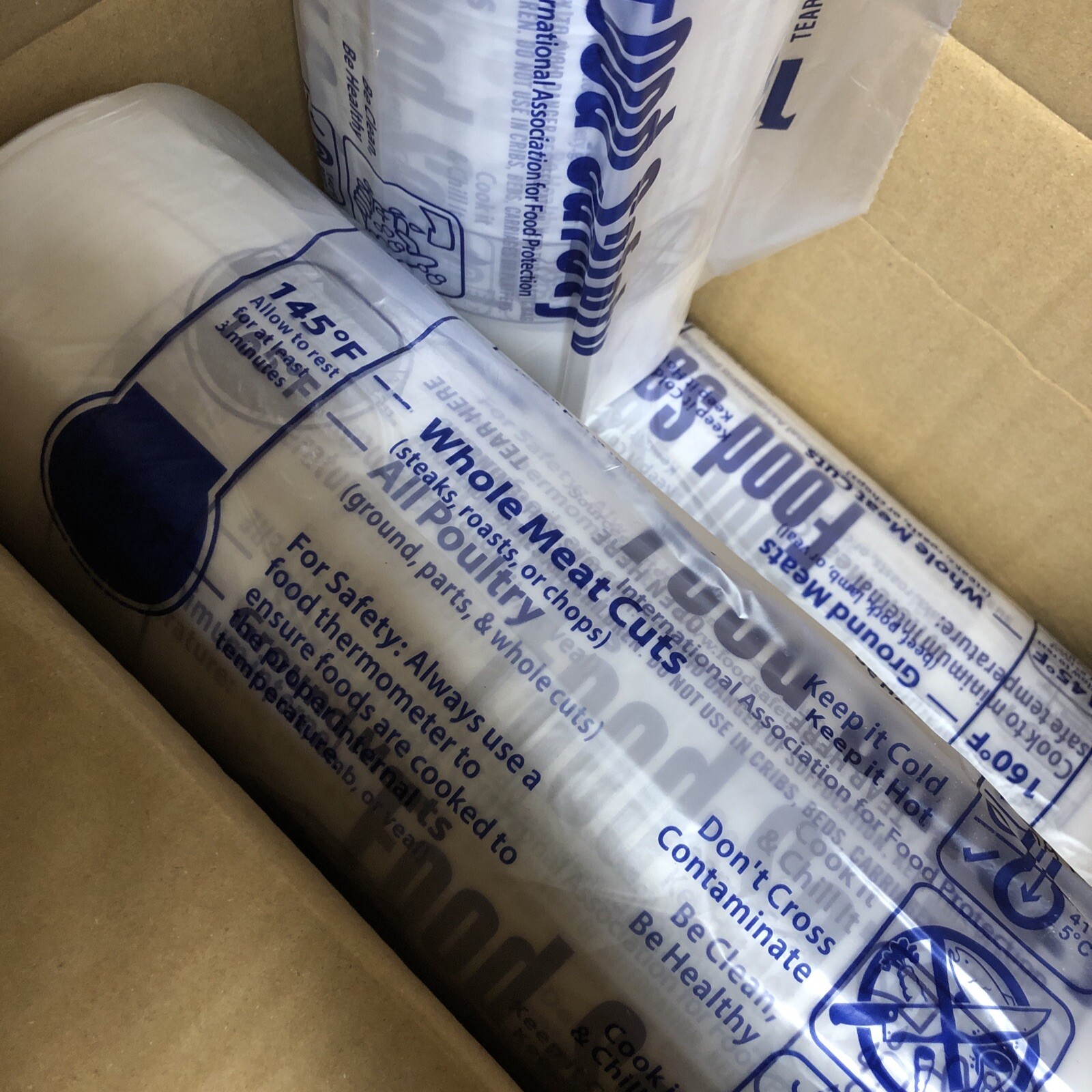 Box Of 4 Rolls Food Safety Plastic Meat Bags 14 x 19” 7952-7277 (2380 Bags) New