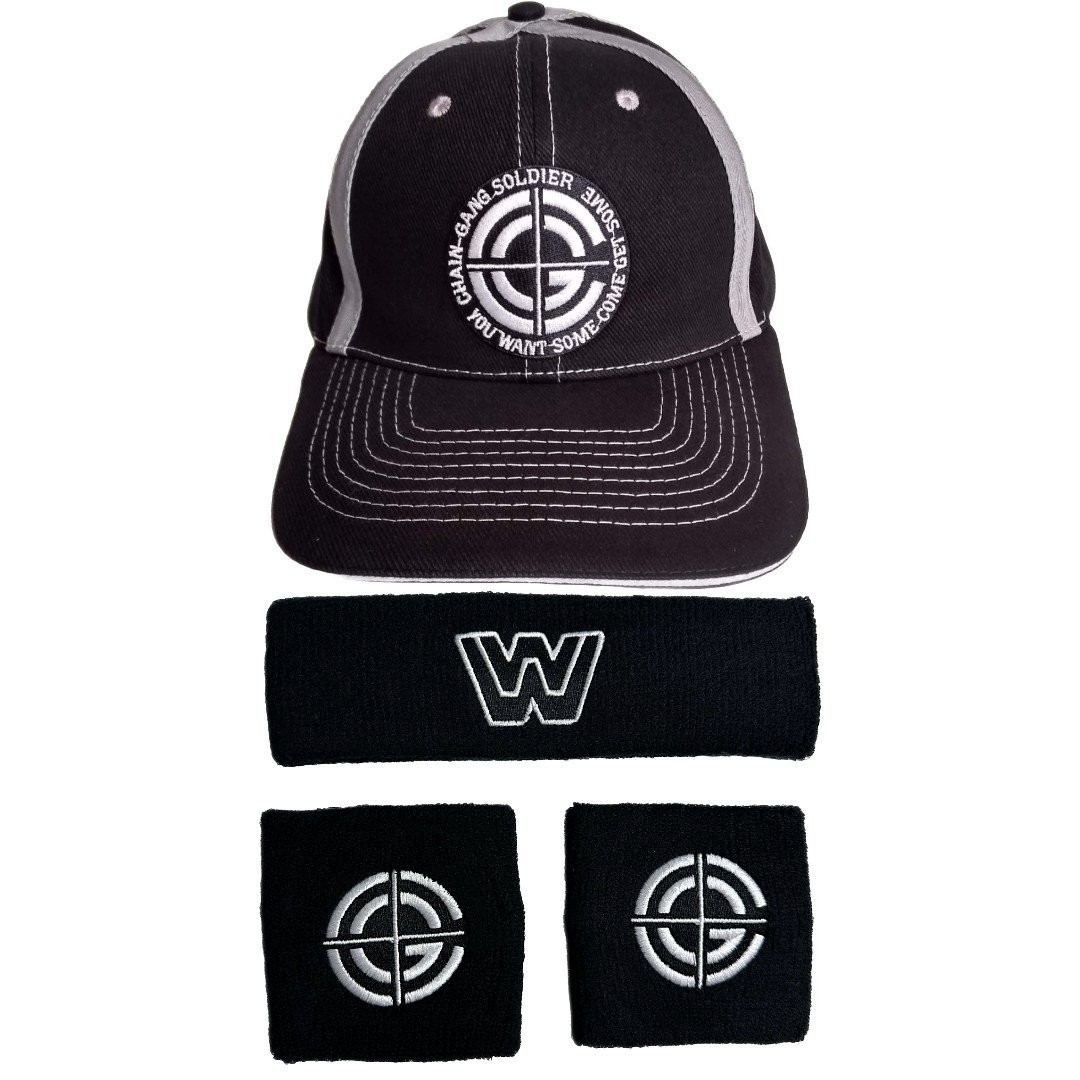 John Cena Black & White Chain Gang Soldier Baseball Hat Headband Wristband Combo
