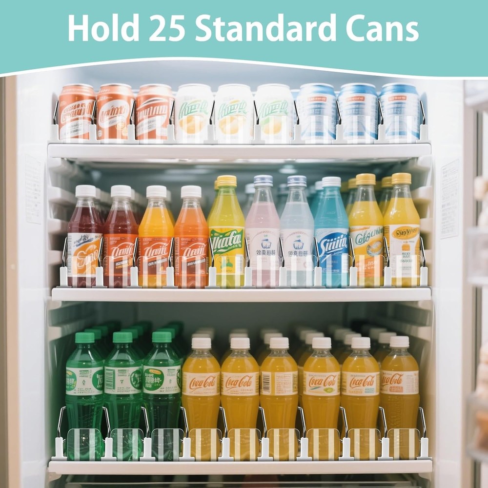 Drink Organizer for Fridge, 5 Row Automatic Pusher Glide, Adjustable Width Soda