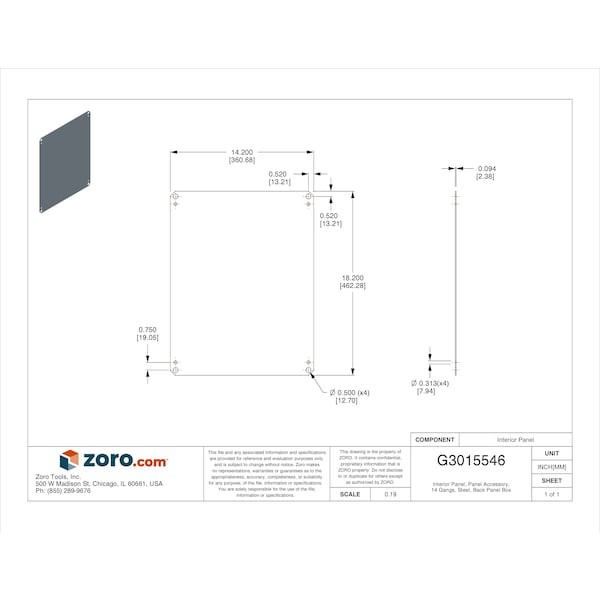Wiegmann Np2016c Interior Panel, 14 Gangs, Steel, Back Panel Box Type